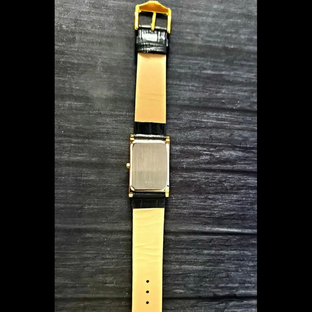 Slim‎ GOLD Black Dial New Batt & Movt Men's Tank Dress Watch USA Seller🌟